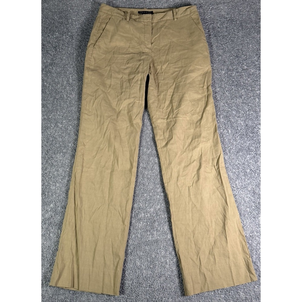 Theory Women's Emery 2 Linen Blend Wide Leg Pant Khaki Tan Size 4 Casual Stretch